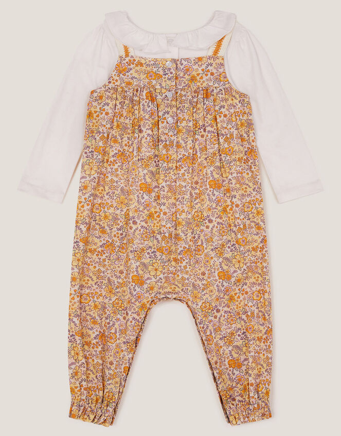 Baby Frill Blouse and Floral Romper Set, Yellow (YELLOW), large