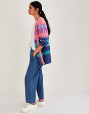 Longline Stripe Cardigan with Recycled Polyester, Pink (PINK), large