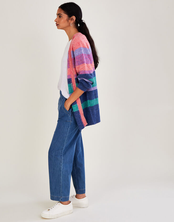 Longline Stripe Cardigan with Recycled Polyester, Pink (PINK), large