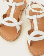 Leather Anklet Beaded Sandals, Ivory (IVORY), large