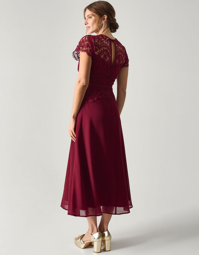 Monica Lace Midi Bridesmaid Dress Red