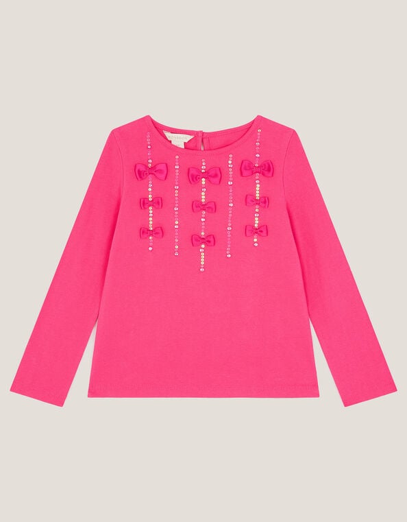 Bow Appliqué Long Sleeve Top, Purple (PURPLE), large