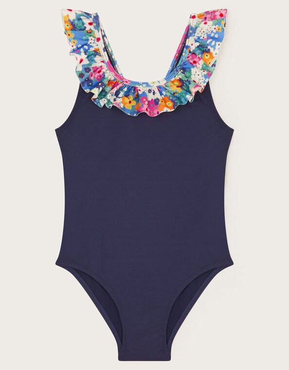 Floral Frill Swimsuit, Blue (NAVY), large