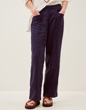 Lucy Regular Straight Leg Linen Trousers, Blue (NAVY), large