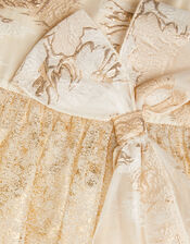 Bennie Bow Jacquard Dress, Gold (GOLD), large
