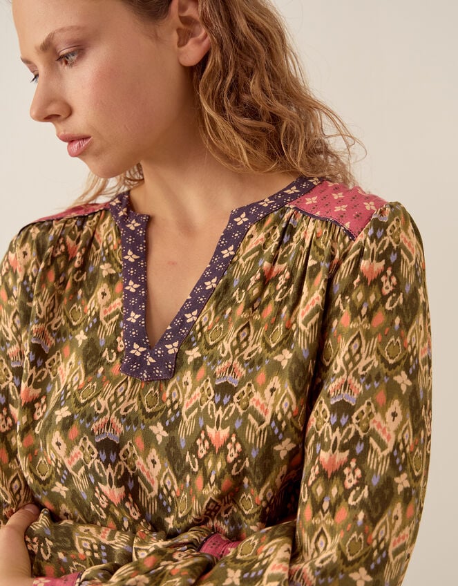 East Ikat Print Midi Dress, Green (GREEN), large