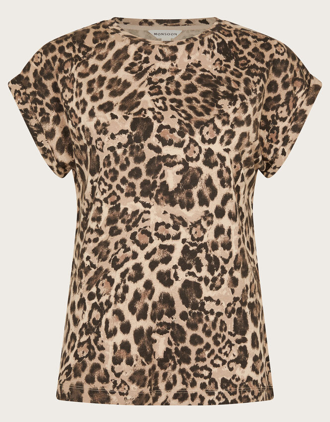 Archi Leopard Print Jersey T-Shirt, Brown (BROWN), large