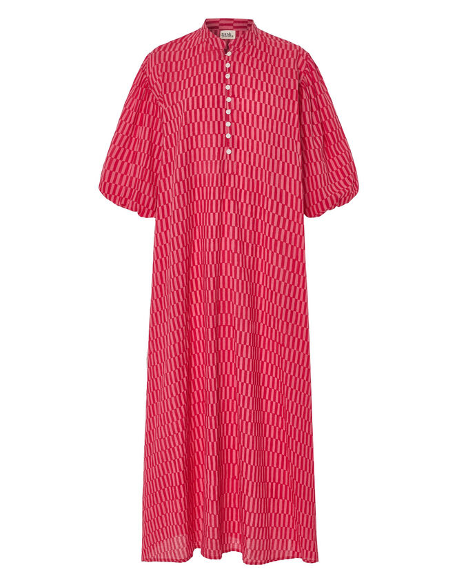 Par & Escala Matilda Puff Sleeve Check Maxi Dress, Red (RED), large
