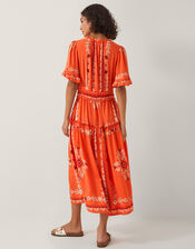 Lenora Flutter Sleeve Floral Midi Dress, Orange (CORAL), large