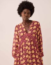 East Zinnia V-Neck Floral Print Midi Dress, Red (BERRY), large