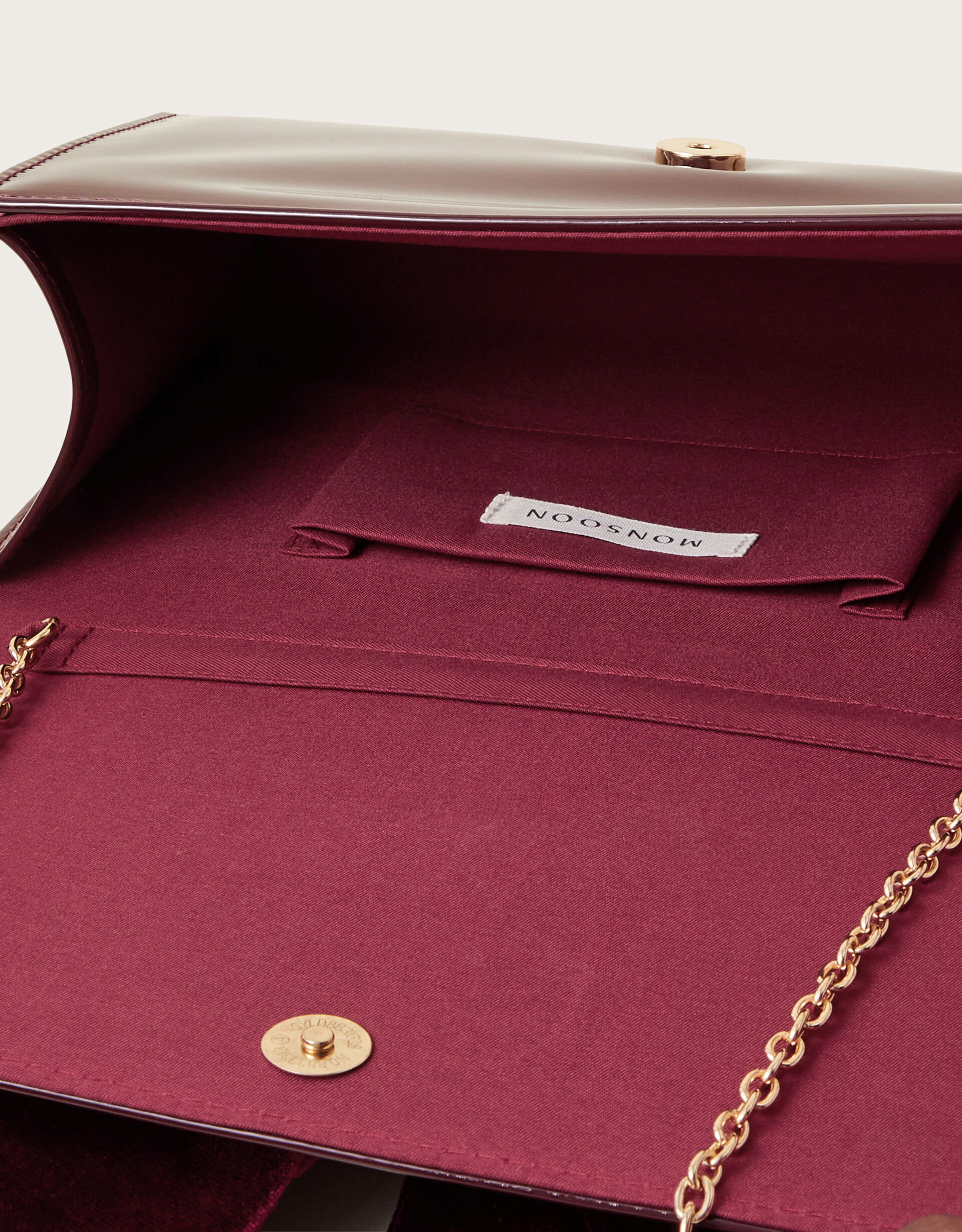 Paige Velvet Bow Patent Clutch Bag Red