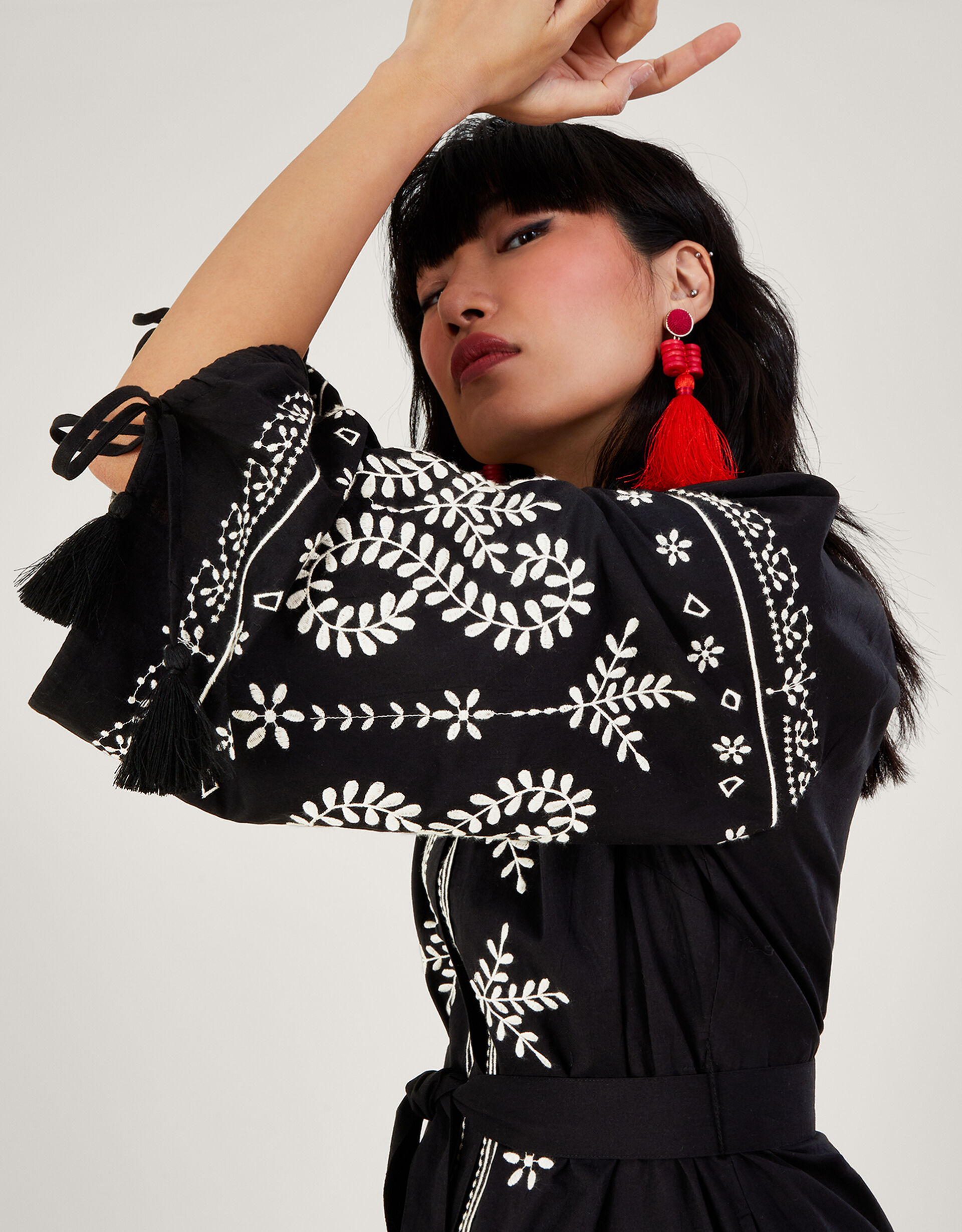 Now And Then Embroidered Tunic Dress - Khaki main image 0