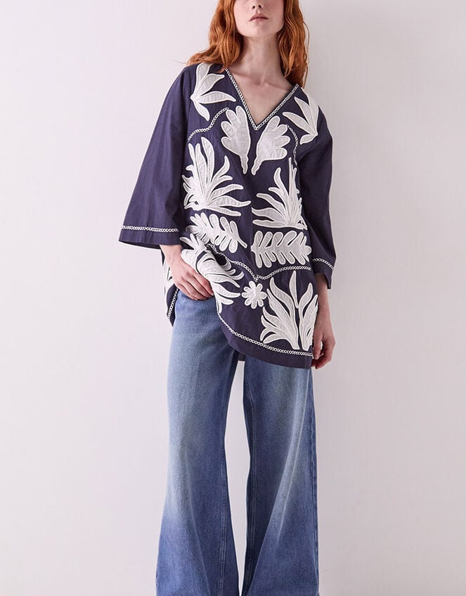 East Mella Hand-Appliqu&eacute; Tunic, Blue (NAVY), large