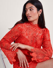 Lila Lace Tunic Dress, Orange (ORANGE), large