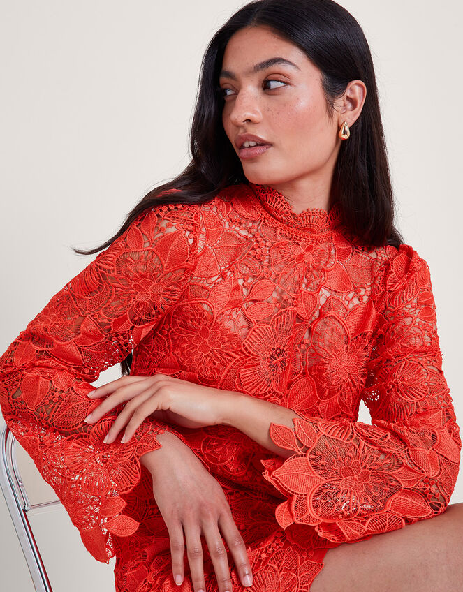 Lila Lace Tunic Dress, Orange (ORANGE), large