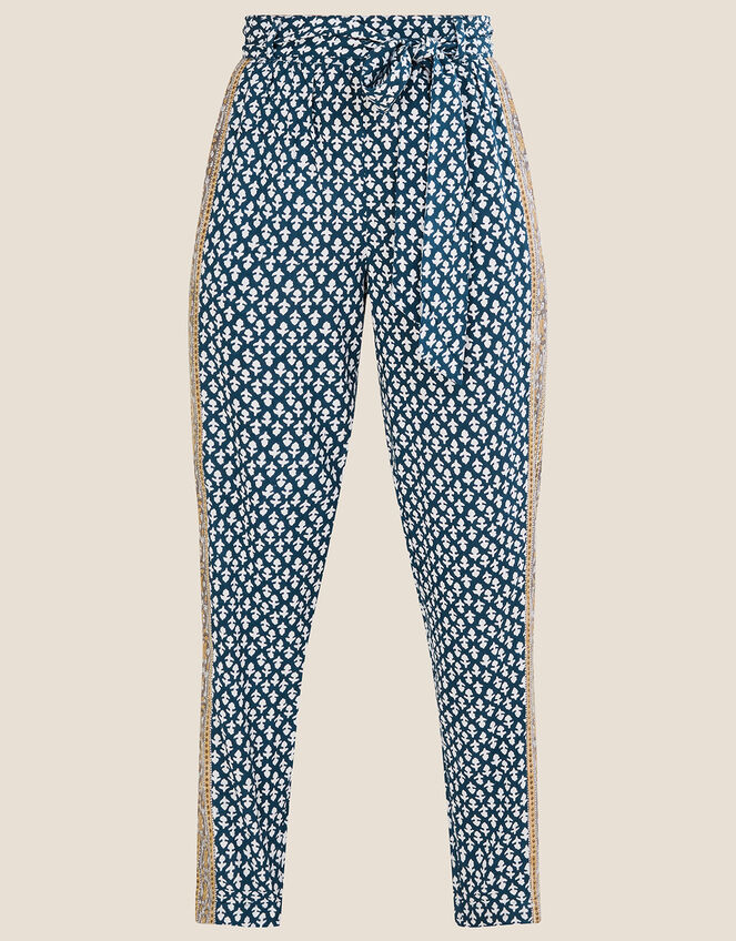 Gabriella Print Trousers in Sustainable Viscose, Blue (NAVY), large