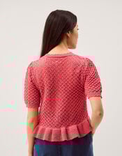 Shea Short Sleeve Ruffle Knit Cardigan, Pink (PINK), large