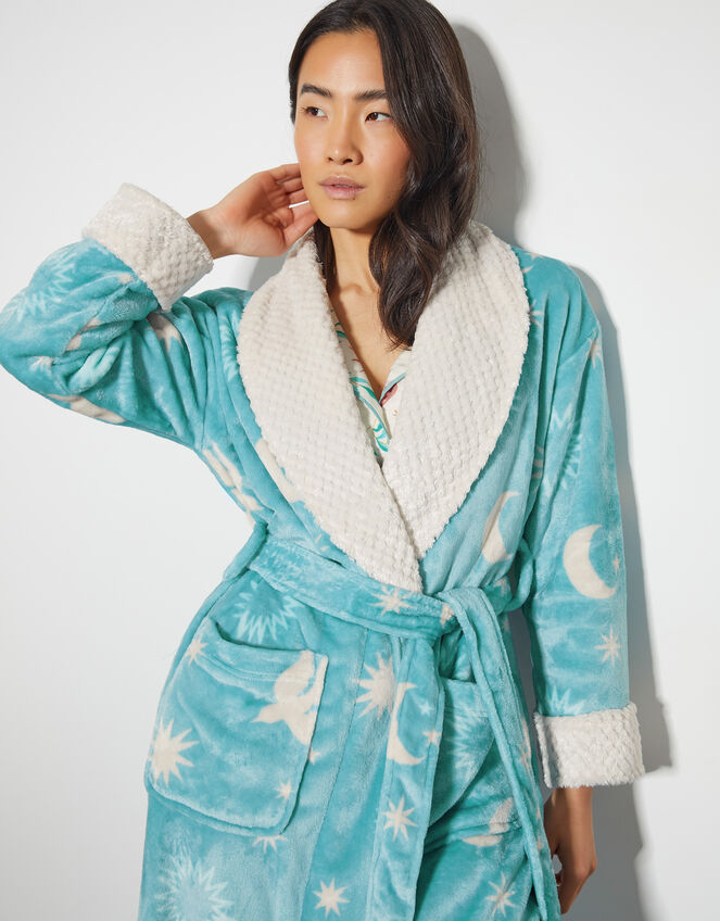 Birdie Star Print Dressing Gown, Teal (TEAL), large