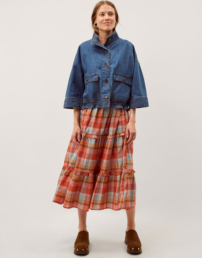 Gwen Funnel Neck Denim Jacket Blue