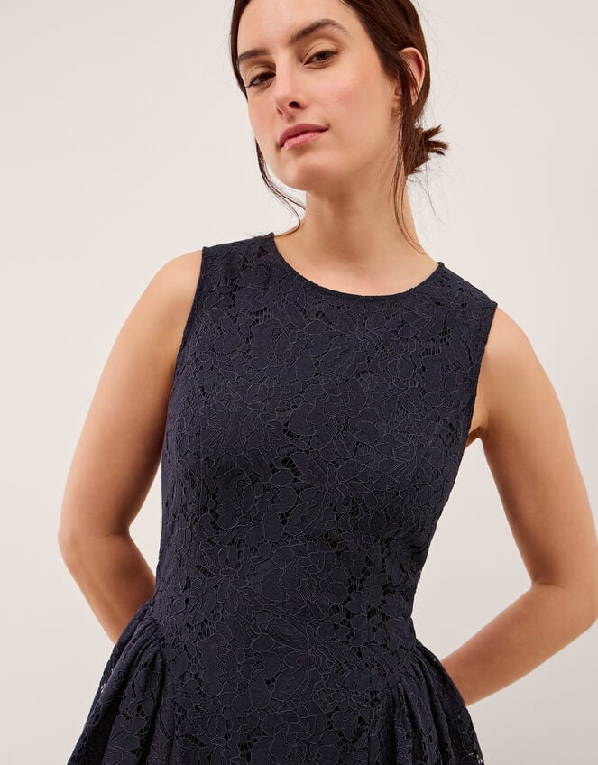 Lydia Sleeveless Lace Midi Dress, Blue (NAVY), large