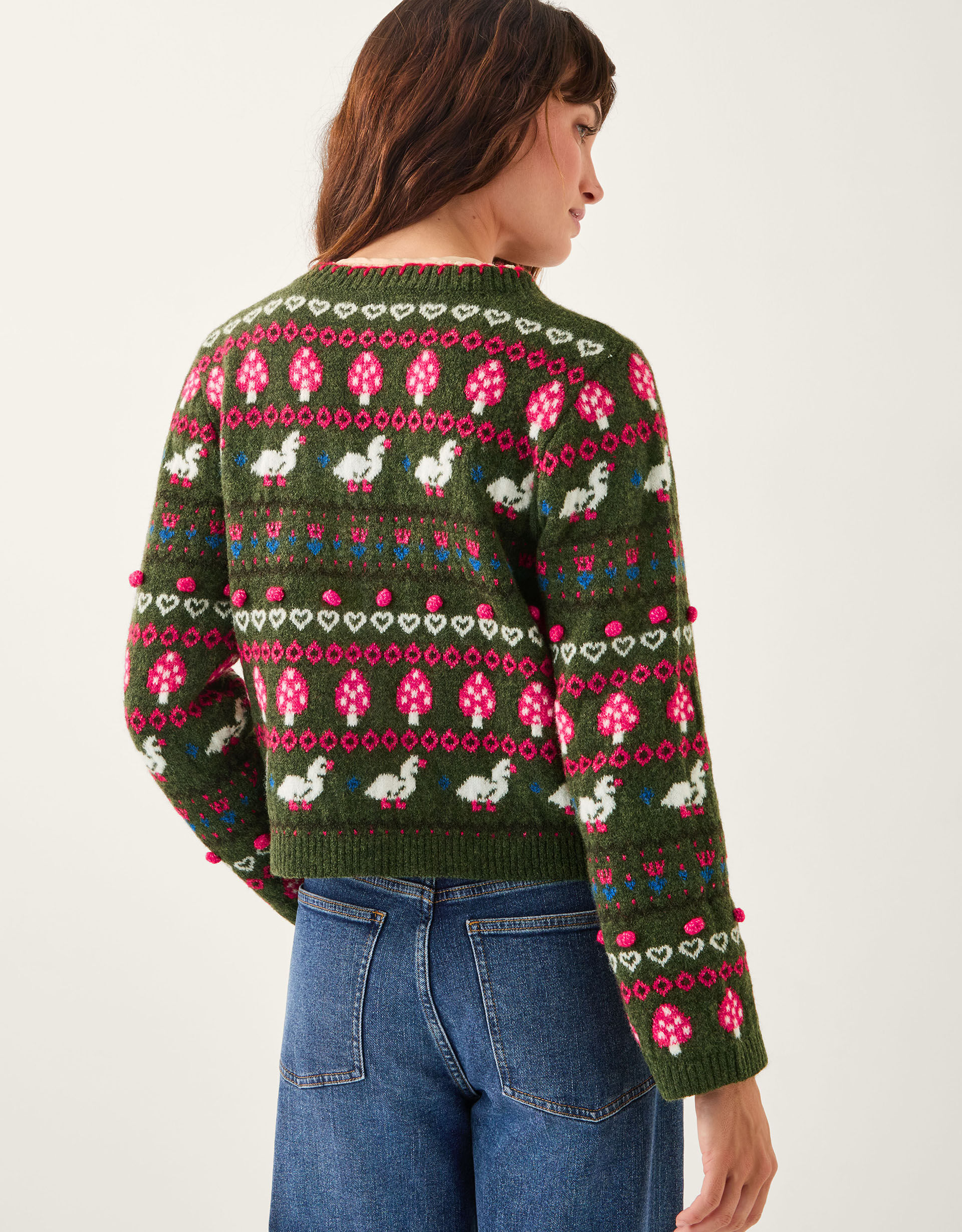 Monsoon x Sarah Corbett-Winder Duck Fair Isle Cardigan Green