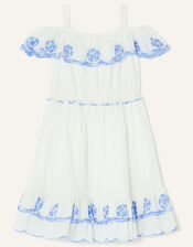 Embroidered Bardot Summer Dress, White (WHITE), large