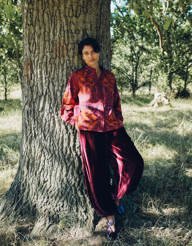 East Joseline Floral Embroidered Blouse, Red (BURGUNDY), large