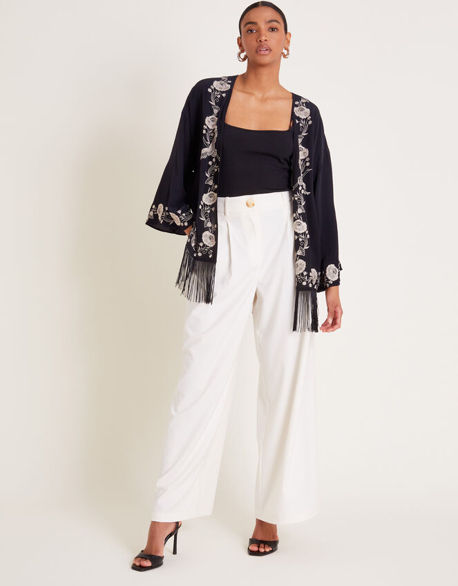Erin Embroidered Fringe Jacket, Black (BLACK), large