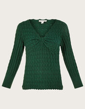 Pointelle Stitch Jumper with Recycled Polyester, Green (DARK GREEN), large