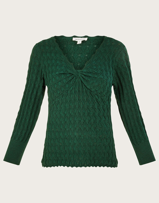 Pointelle Stitch Jumper with Recycled Polyester, Green (DARK GREEN), large