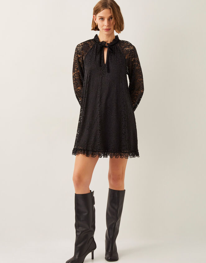 Lulu Long Sleeve Lace Mini Dress, Black (BLACK), large