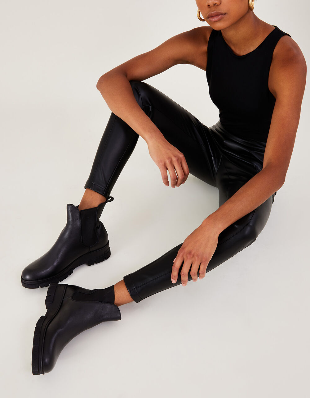 Short Leather Ankle Stomper Boots Black