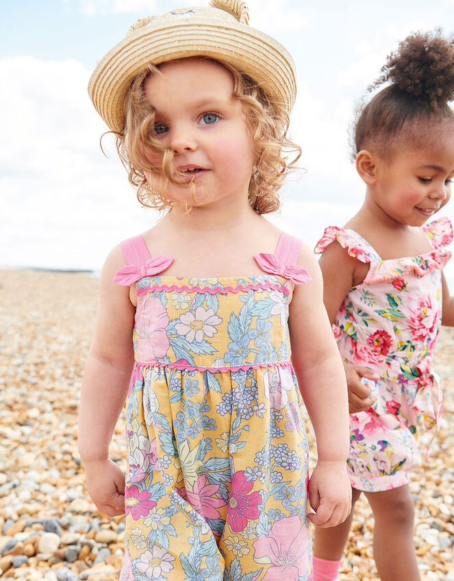 Baby Floral Jumpsuit in Linen Blend, Yellow (YELLOW), large
