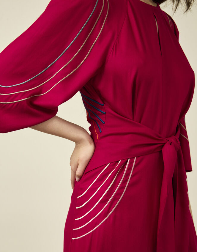 Tallulah and Hope Embroidered Tie Waist Maxi Dress, Red (RED), large