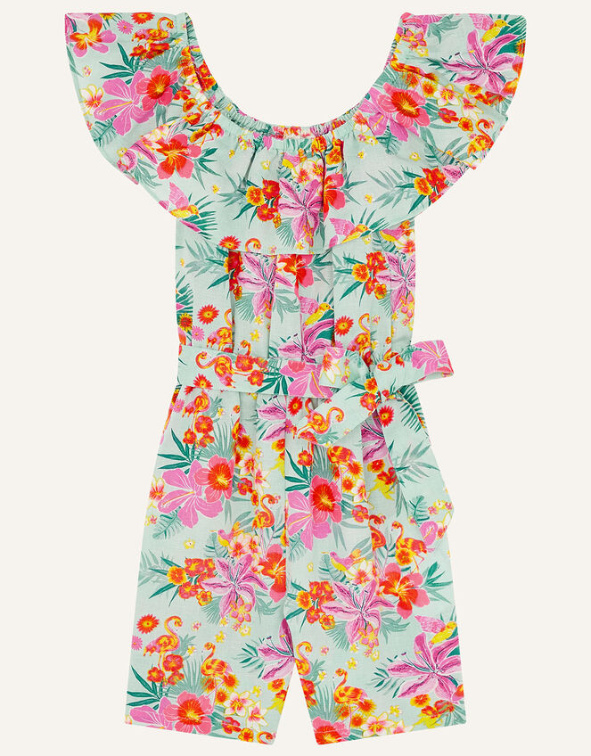Tropical Flamingo Playsuit in Linen Blend, Blue (AQUA), large