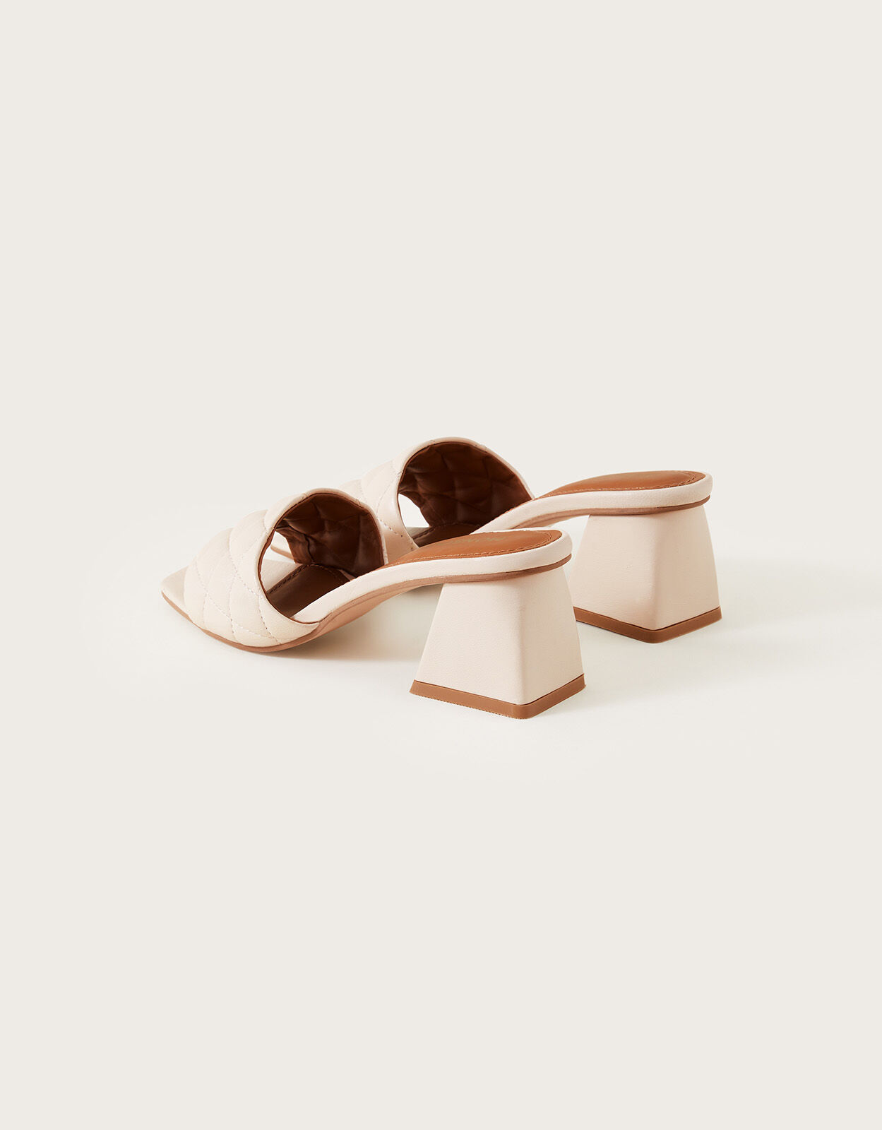Leather Low Block Heeled Mules Nude