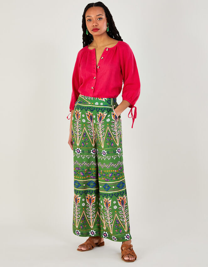 Loose Print Trousers in LENZING™ ECOVERO™, Green (KHAKI), large