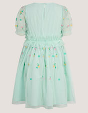 Puff Sleeve Floral Mesh Dress, Blue (BLUE), large