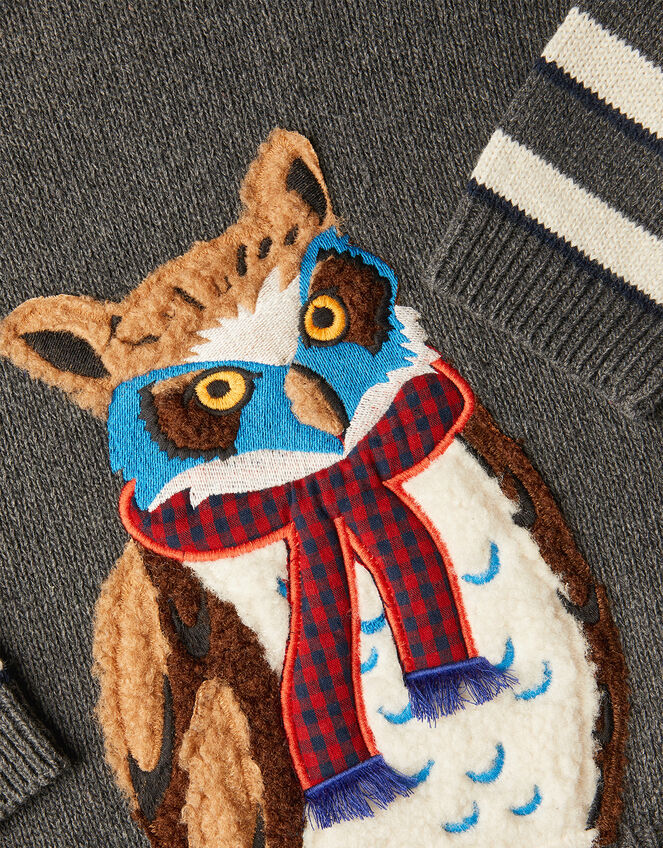 Textured Owl Applique Jumper, Grey (GREY), large