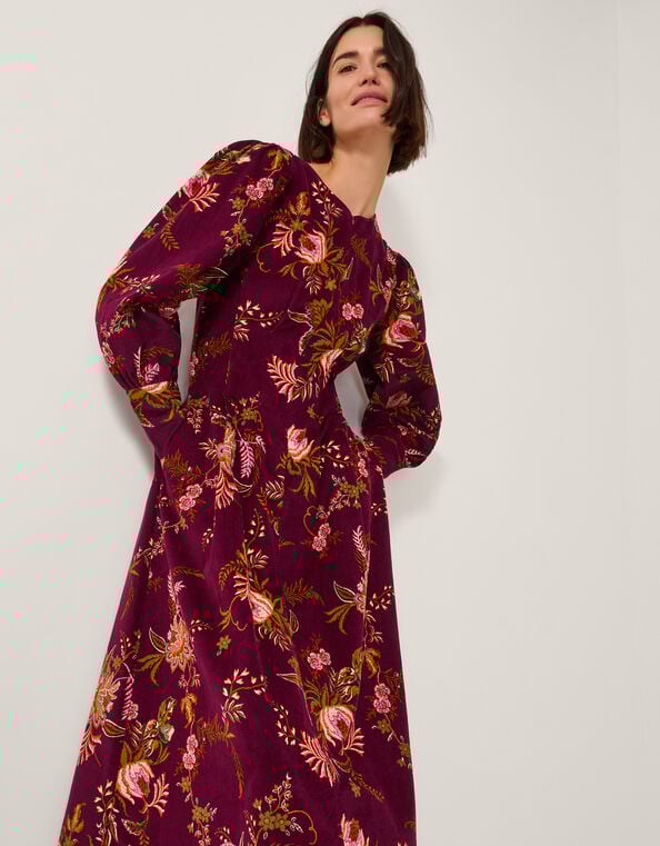 Yasmina Floral Fit & Flare Midi Dress, Red (CHERRY), large