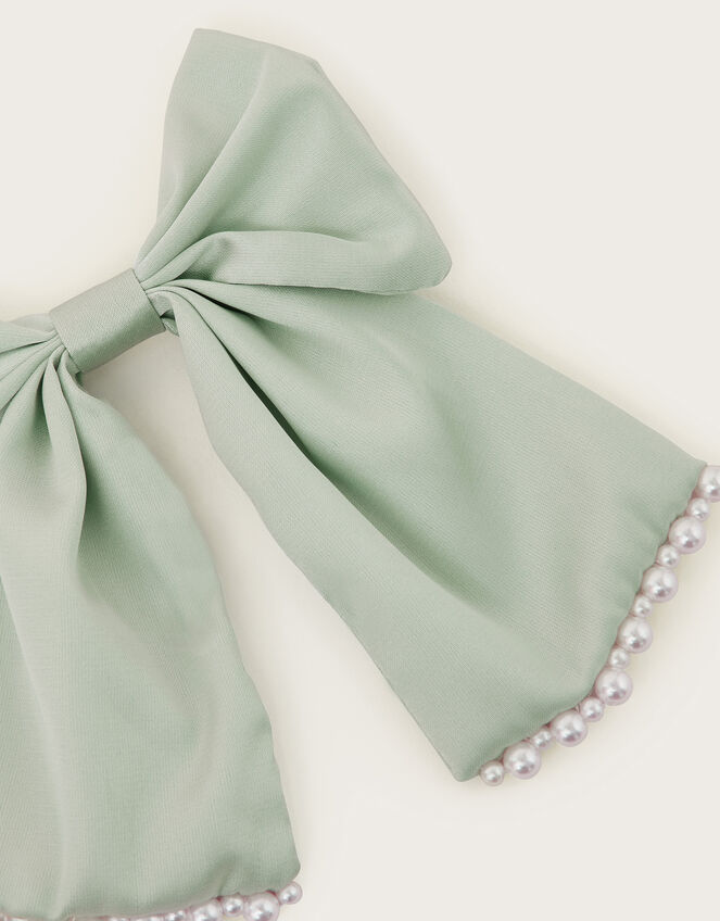 Pearl Bow Bridesmaid Hair Clip, Green (GREEN), large