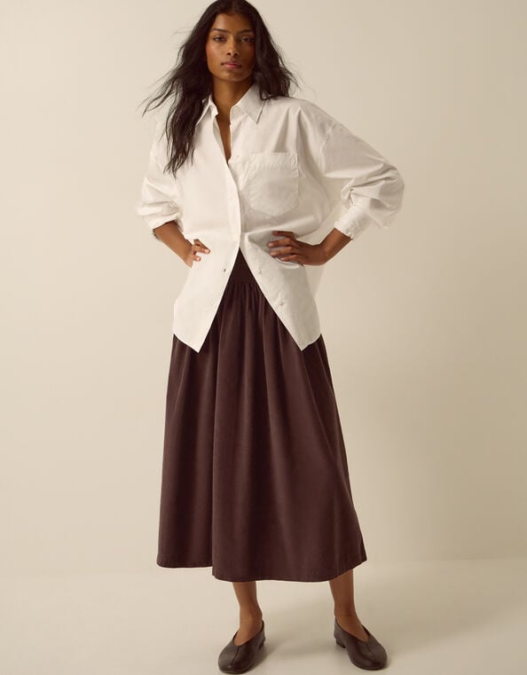 Jenny Drop Waist Corduroy Midi Skirt, Brown (CHOCOLATE), large