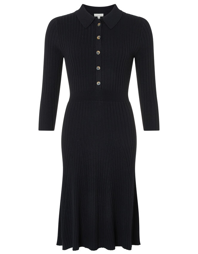 Harley Ribbed Knit Dress, Black (BLACK), large