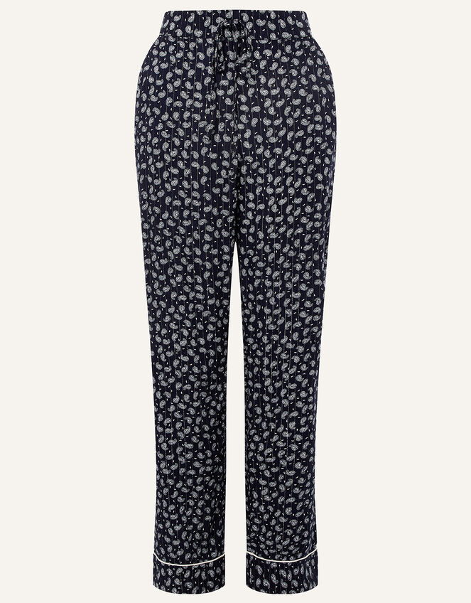 Paisley and Pinstripe Pyjama Bottoms, Blue (NAVY), large