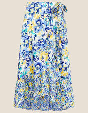 Floral Wrap Skirt in Recycled Polyester, Blue (BLUE), large