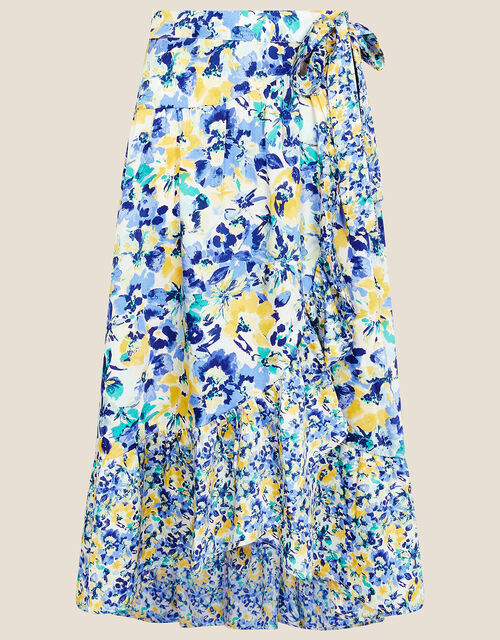 Floral Wrap Skirt in Recycled Polyester, Blue (BLUE), large
