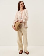 Frida Stripe Linen-Blend Top, Natural (NATURAL), large