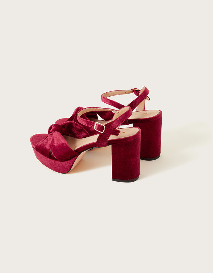 Velvet Knot Platform Heeled Sandals Red