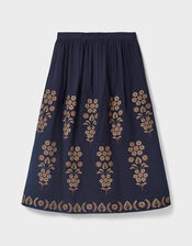 East Sophia Floral Embroidered Midi Skirt, Blue (NAVY), large