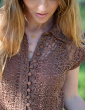 Lyrical Sisters Lace Maxi Shirt Dress, Brown (BROWN), large
